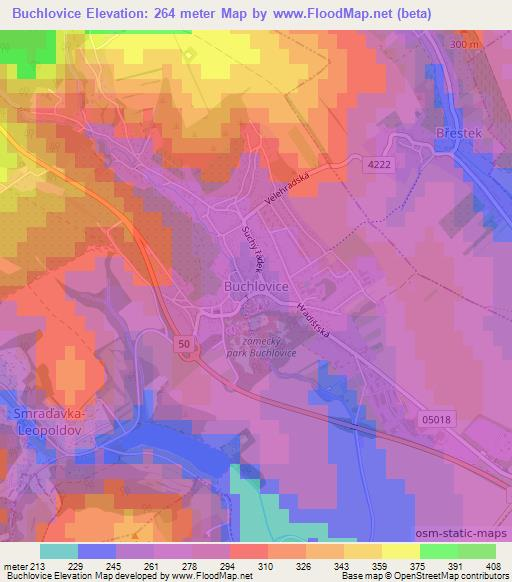 Buchlovice,Czech Republic Elevation Map