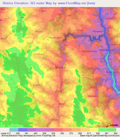Brtnice,Czech Republic Elevation Map