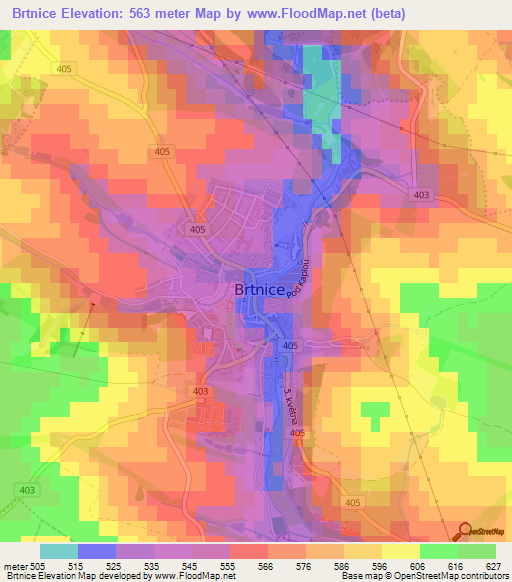 Brtnice,Czech Republic Elevation Map