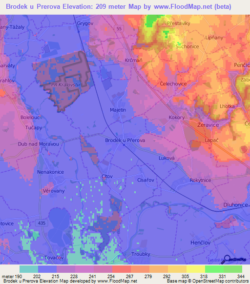 Brodek u Prerova,Czech Republic Elevation Map