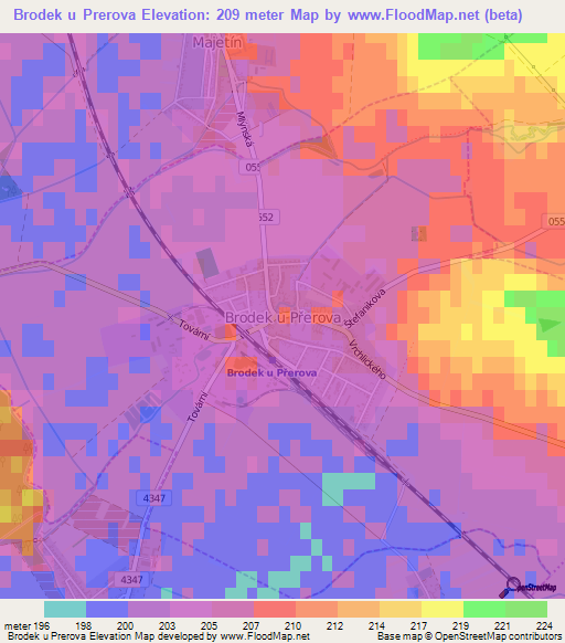 Brodek u Prerova,Czech Republic Elevation Map