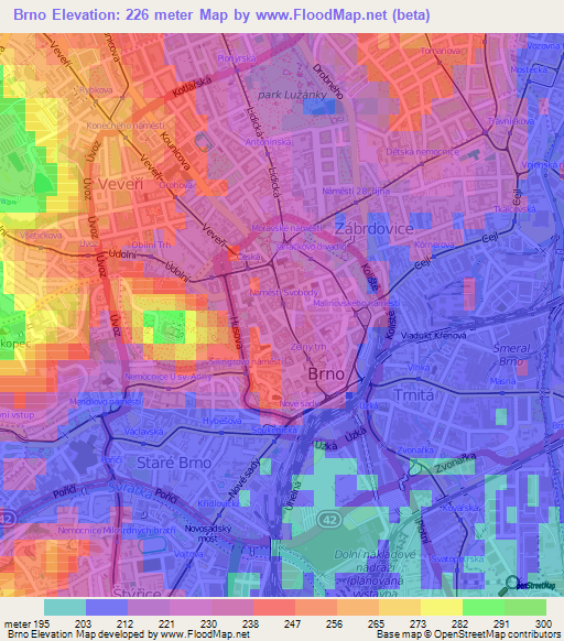 Brno,Czech Republic Elevation Map