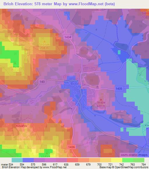 Brloh,Czech Republic Elevation Map