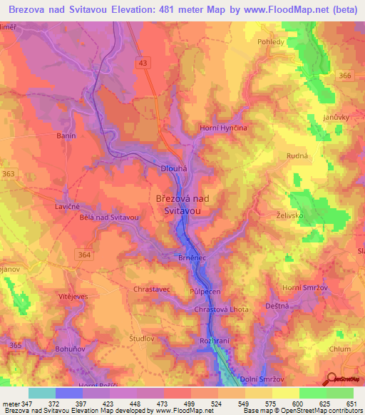 Brezova nad Svitavou,Czech Republic Elevation Map