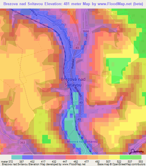 Brezova nad Svitavou,Czech Republic Elevation Map