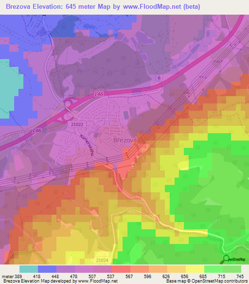 Brezova,Czech Republic Elevation Map