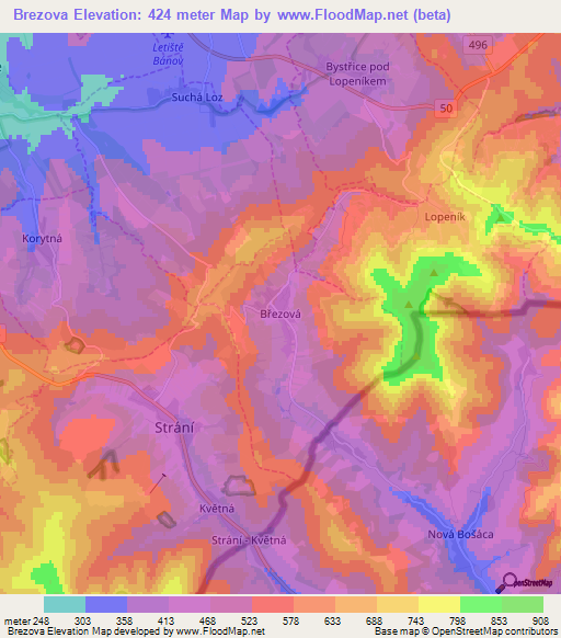 Brezova,Czech Republic Elevation Map