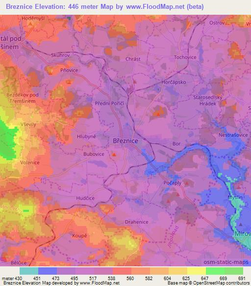 Breznice,Czech Republic Elevation Map