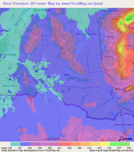 Brezi,Czech Republic Elevation Map