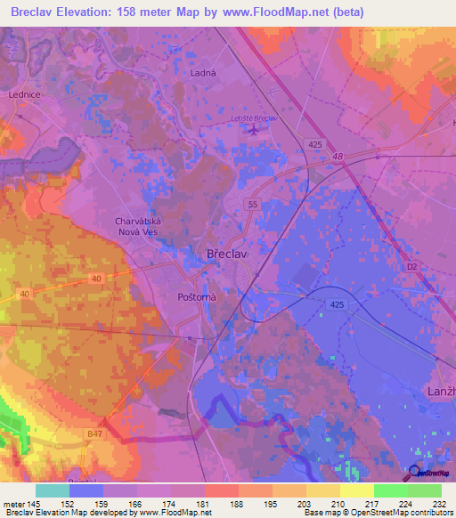 Breclav,Czech Republic Elevation Map