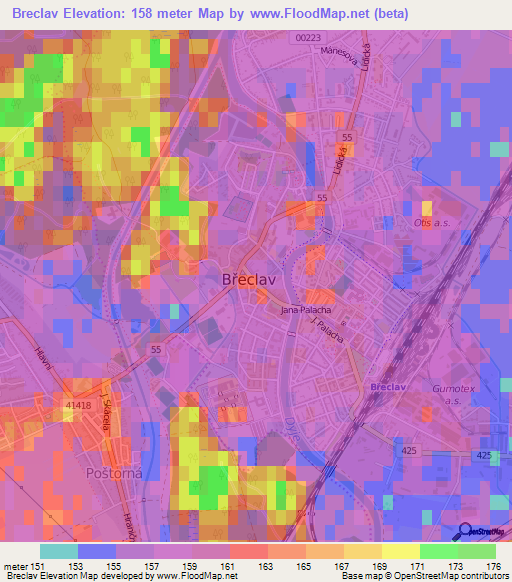 Breclav,Czech Republic Elevation Map