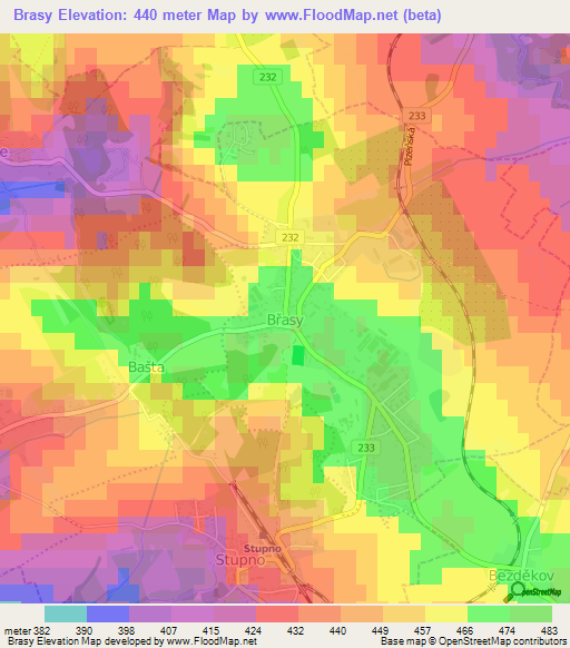Brasy,Czech Republic Elevation Map