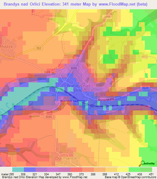Brandys nad Orlici,Czech Republic Elevation Map