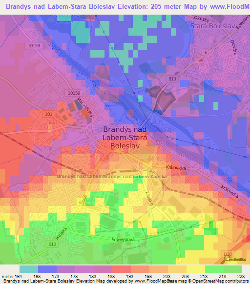 Brandys nad Labem-Stara Boleslav,Czech Republic Elevation Map