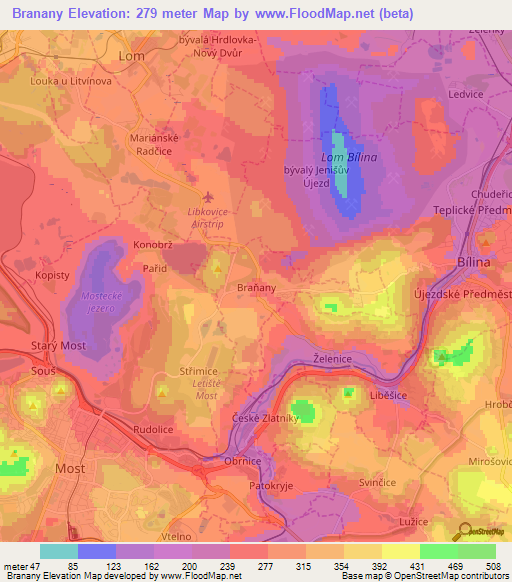 Branany,Czech Republic Elevation Map