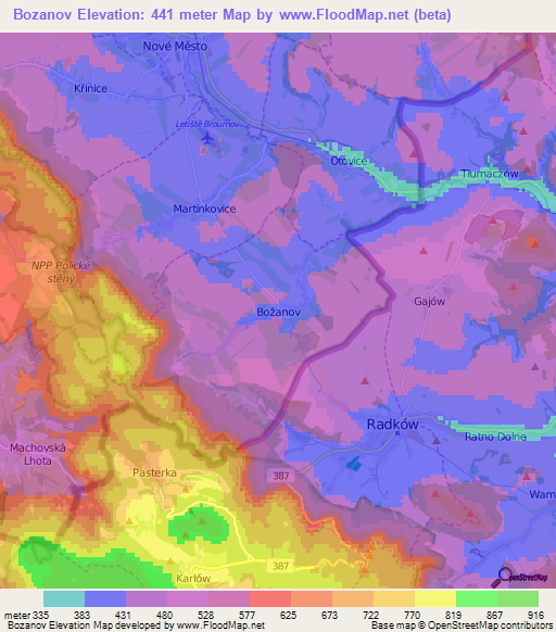 Bozanov,Czech Republic Elevation Map