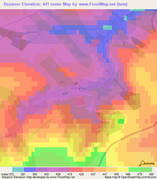 Bozanov,Czech Republic Elevation Map