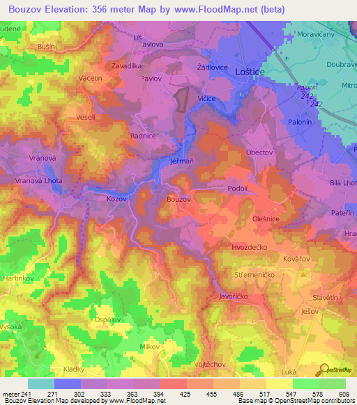 Bouzov,Czech Republic Elevation Map
