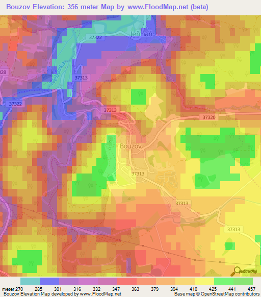 Bouzov,Czech Republic Elevation Map