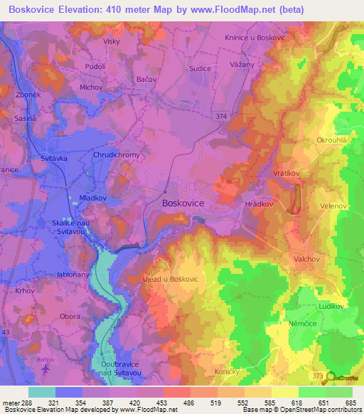Boskovice,Czech Republic Elevation Map
