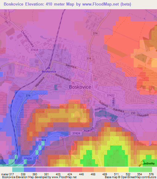 Boskovice,Czech Republic Elevation Map
