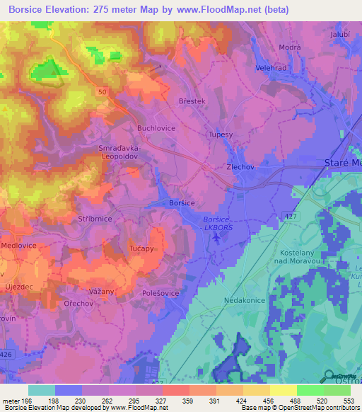 Borsice,Czech Republic Elevation Map