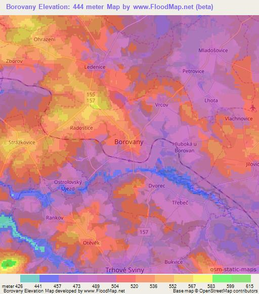 Borovany,Czech Republic Elevation Map