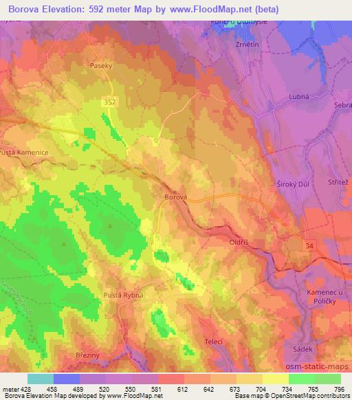 Borova,Czech Republic Elevation Map