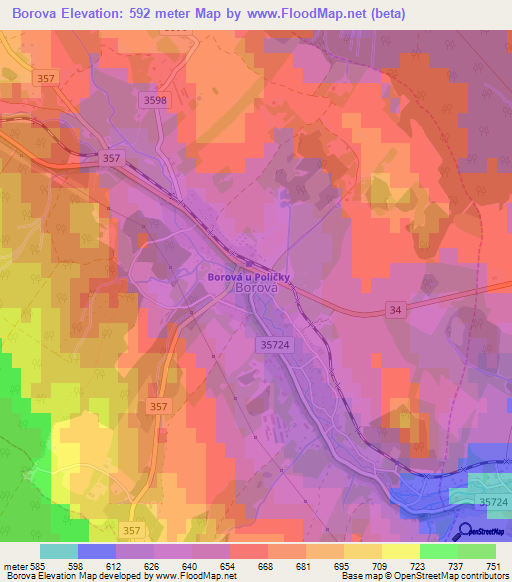 Borova,Czech Republic Elevation Map