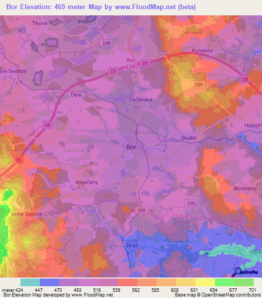 Bor,Czech Republic Elevation Map