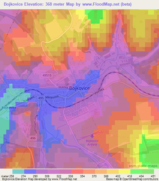 Bojkovice,Czech Republic Elevation Map