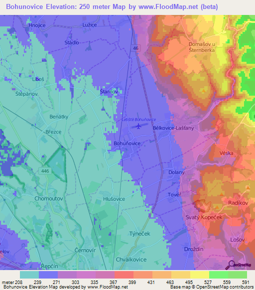 Bohunovice,Czech Republic Elevation Map