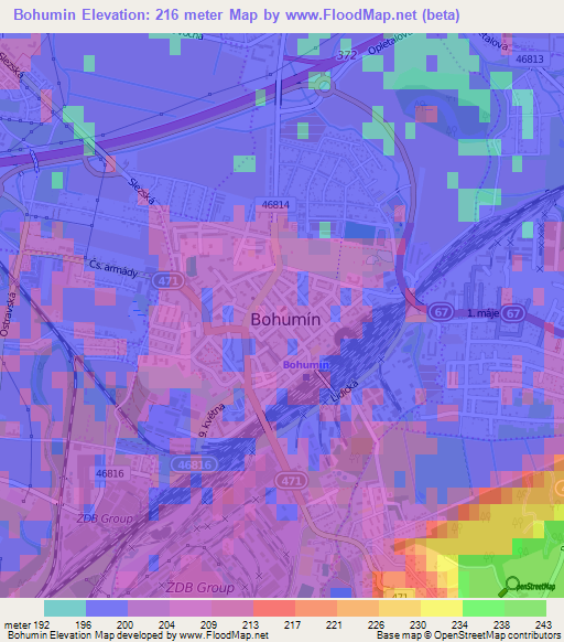 Bohumin,Czech Republic Elevation Map