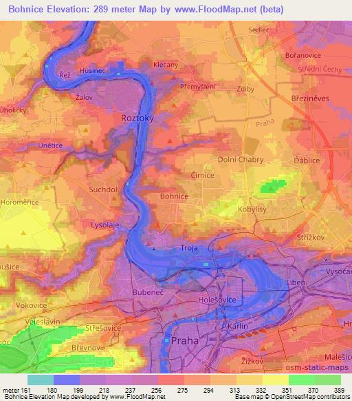 Bohnice,Czech Republic Elevation Map