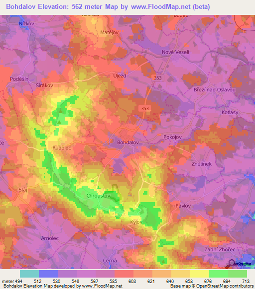 Bohdalov,Czech Republic Elevation Map