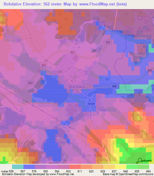 Bohdalov,Czech Republic Elevation Map