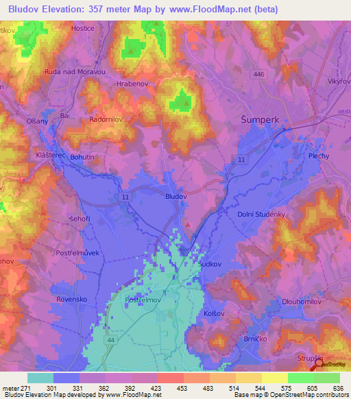 Bludov,Czech Republic Elevation Map