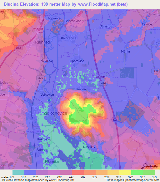 Blucina,Czech Republic Elevation Map