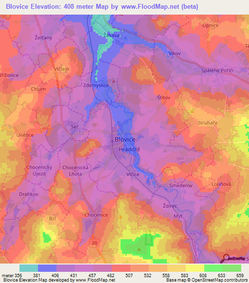 Blovice,Czech Republic Elevation Map