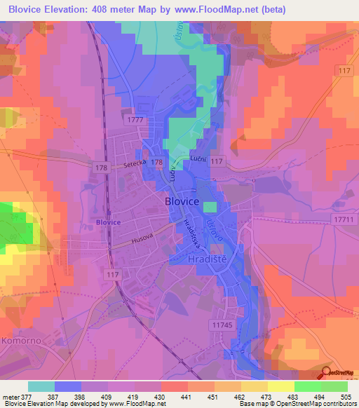 Blovice,Czech Republic Elevation Map