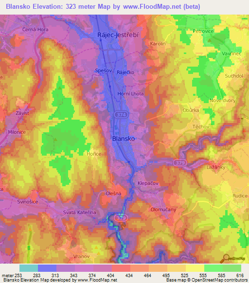 Blansko,Czech Republic Elevation Map