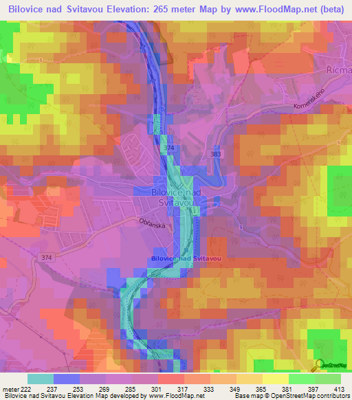 Bilovice nad Svitavou,Czech Republic Elevation Map