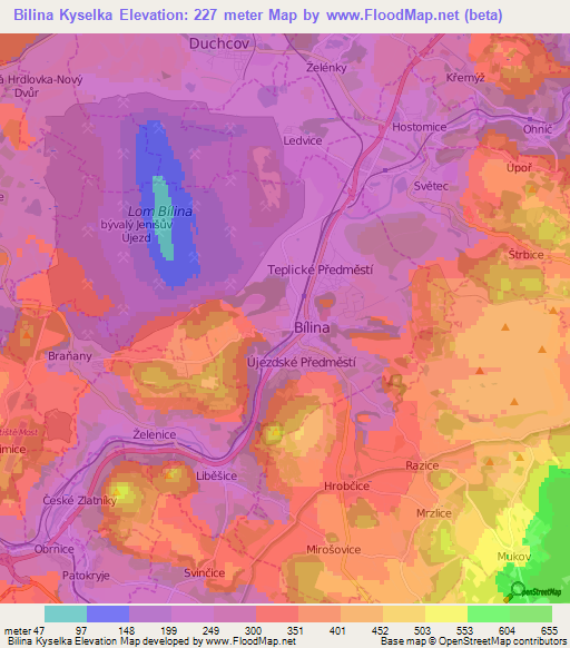 Bilina Kyselka,Czech Republic Elevation Map
