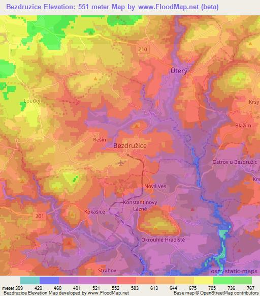 Bezdruzice,Czech Republic Elevation Map