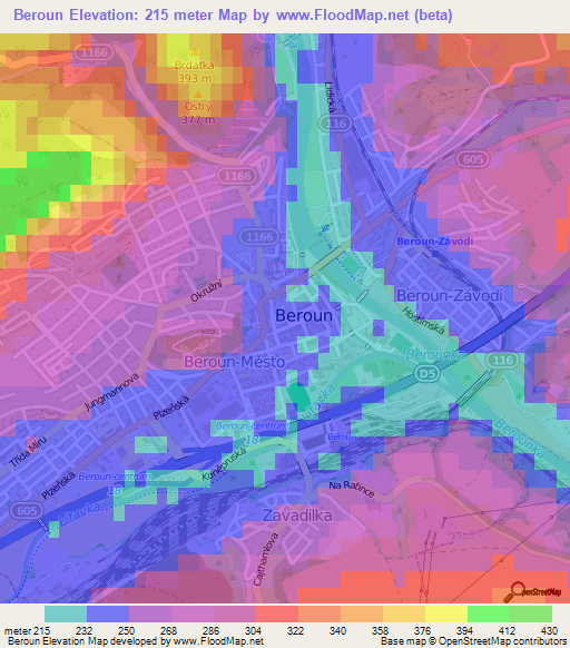 Beroun,Czech Republic Elevation Map