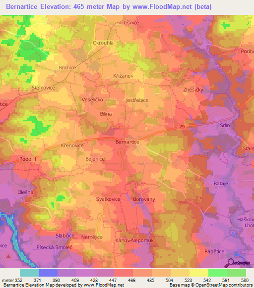 Bernartice,Czech Republic Elevation Map