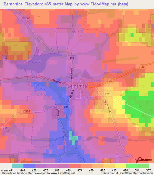 Bernartice,Czech Republic Elevation Map