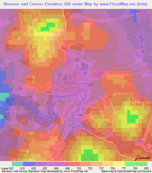 Benesov nad Cernou,Czech Republic Elevation Map