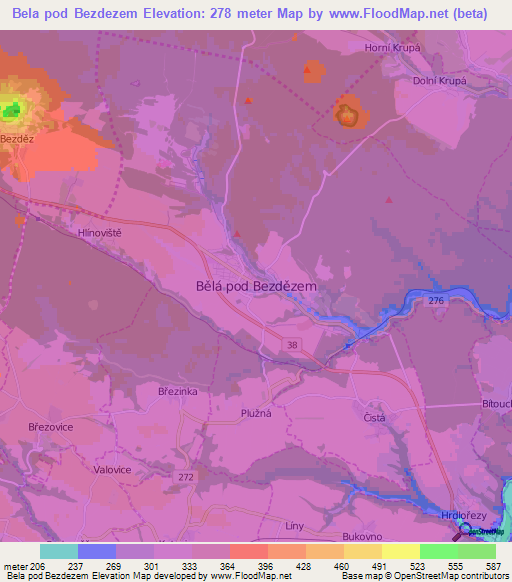Bela pod Bezdezem,Czech Republic Elevation Map