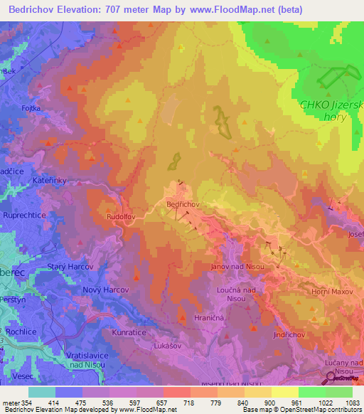 Bedrichov,Czech Republic Elevation Map